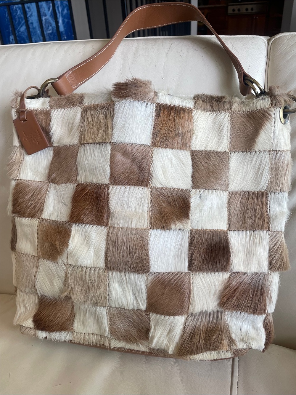 🐮Diane Gail - Checkerboard Springbok Tote in Brown & White - Sustainably Sourced
